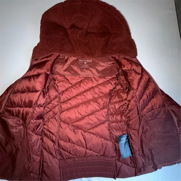 Bernardo Womens XS Rust Brown Criss Cross Hooded Puffer Jacket Fleece Lined Hood - Picture 4 of 11